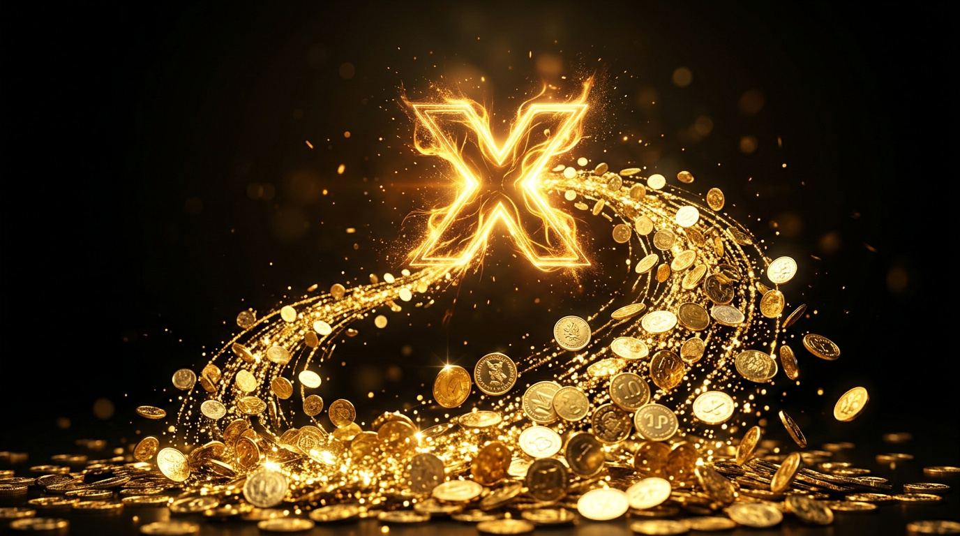 Goldenes Multiplikatorsymbol mit kaskadierenden Münzspuren