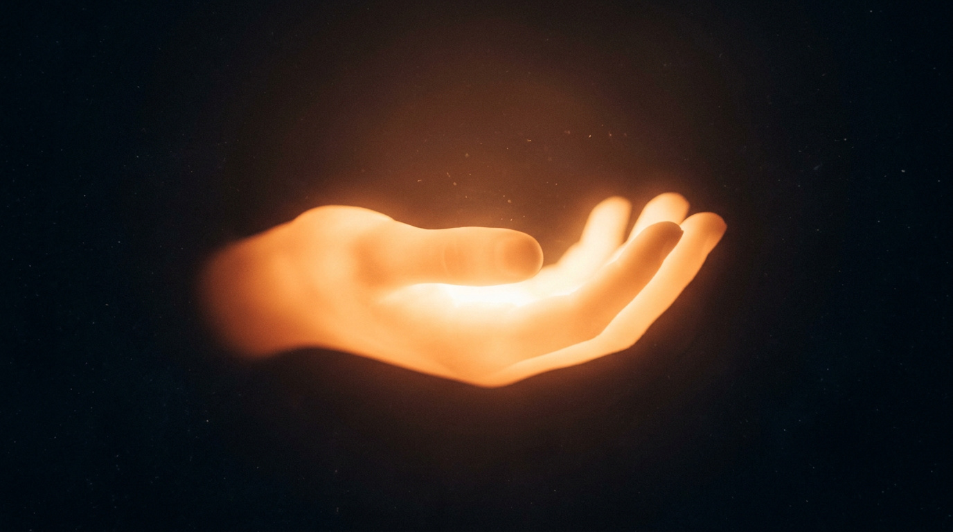 Warme leuchtende Handsilhouette die Unterstützung bietet