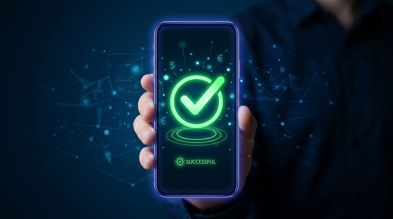Älypuhelin mobiilimaksun hyväksyntämerkillä