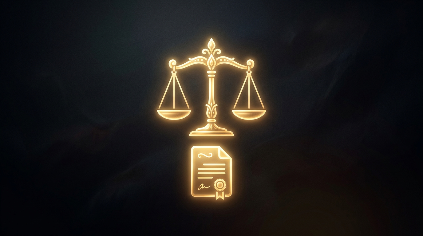 Balance dorée de la justice au-dessus d'un document