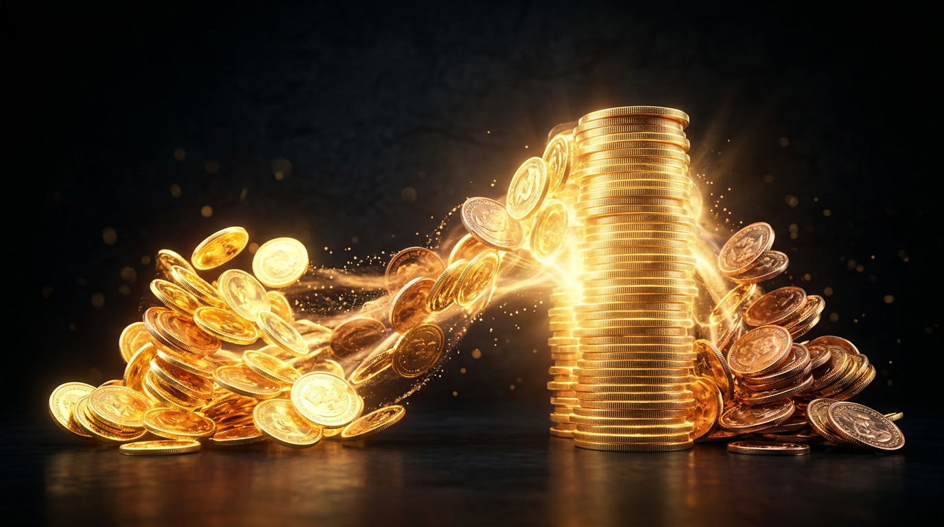 Due pile di monete che si fondono in una pila più grande