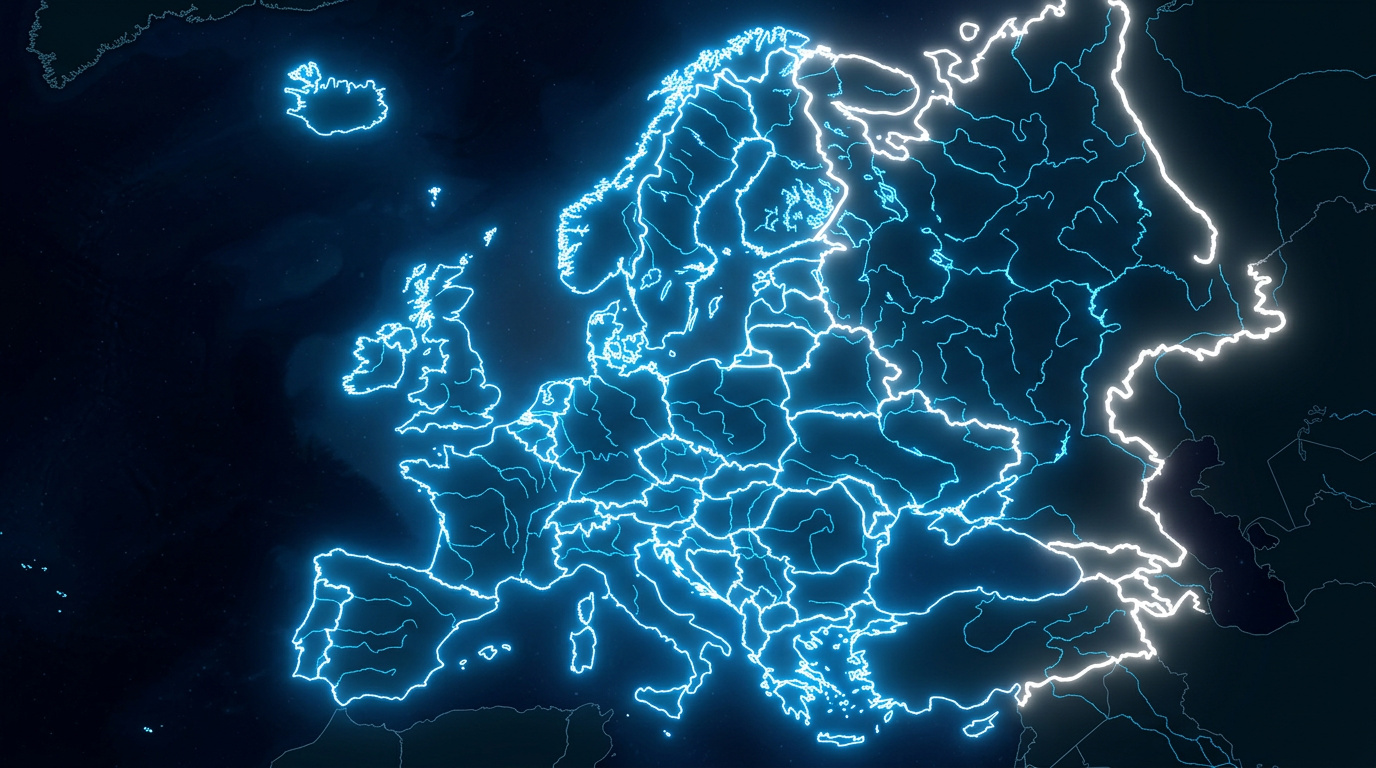 Karta över Europa med en tydlig gräns mellan inre och yttre regioner