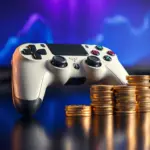 PlayStation controller beside stacked gold coins symbolizing rising PS Plus subscription prices