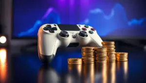 PlayStation controller beside stacked gold coins symbolizing rising PS Plus subscription prices