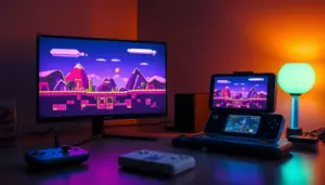 RetroArch retro emulation setup on modern monitor and handheld