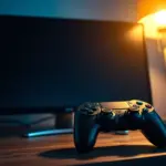 Game controller in front of a dark switched-off screen symbolizing games taken offline
