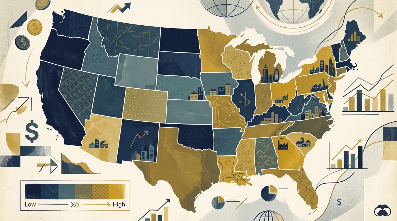 US map showing varying state gambling tax rates
