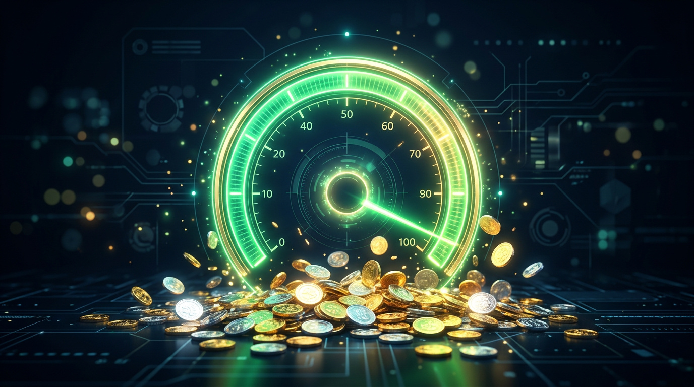 Percentage gauge showing a high value with coins
