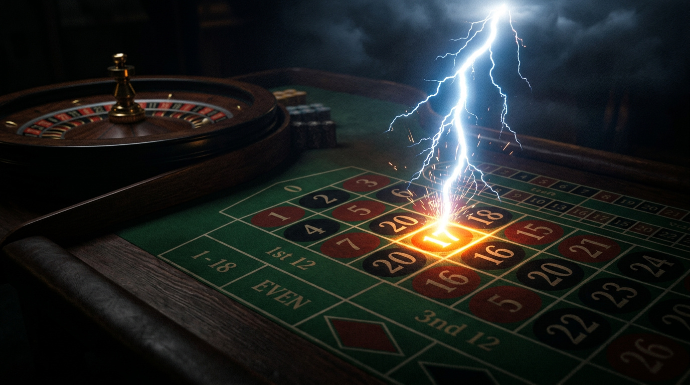 Single highlighted number struck by a bright lightning bolt