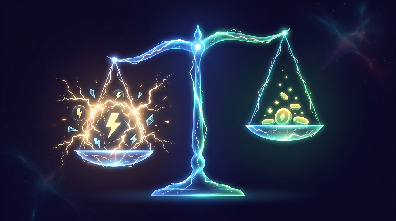 Balance scale weighing a large multiplier against a steady payout