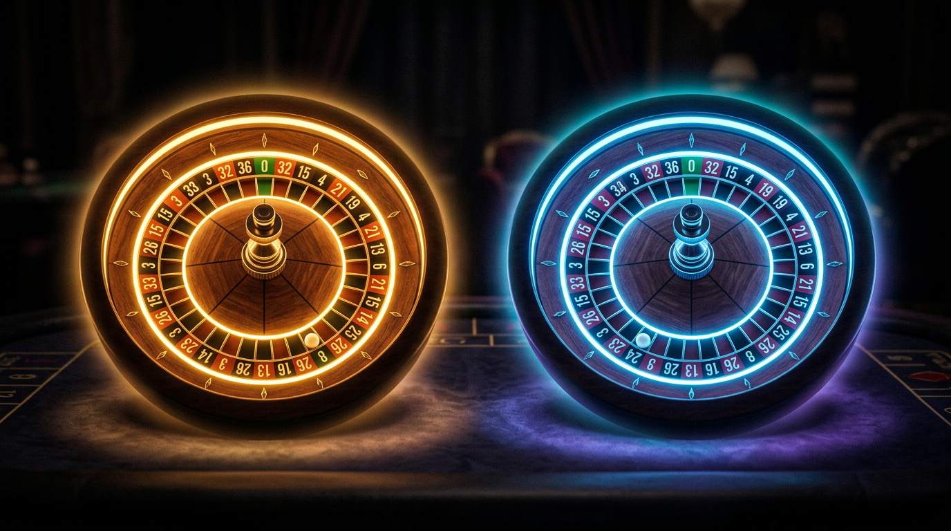 Two roulette wheels side by side with different auras