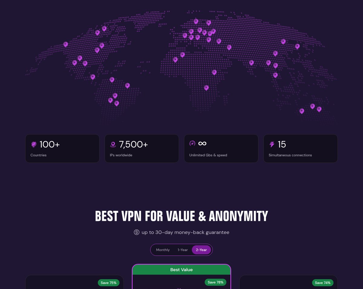 Mysterium VPN homepage feature section, summarizing the privacy and decentralization pitch